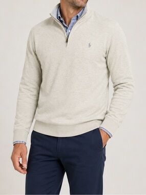 Polo Ralph Lauren Mens XL Quarter Zip Cotton Sweater Oatmeal Pony‎ Logo